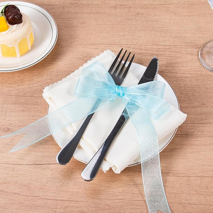 Sheer Organza Ribbon 1 Inch Chiffon Ribbons for Gift Wrapping, Flower Bouquet, 50 Yards/Roll (Blue)