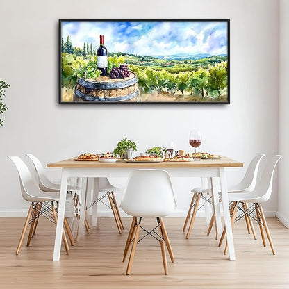 Vintage Red Wine Large Wall Art Framed Rustic Wall Decor for Living Room Country Grape Pictures Oversized Canvas Print Painting Modern Extra Large Framed Artwork for Bedroom Office Home Decor 60"x30"