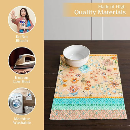 Maison d' Hermine Placemats Set of 4 100% Cotton Washable Cloth Place Mats, Reusable Table Mats for Kitchen Dining Decoration, Party, Wedding, Restaurant Spring/Summer (Luxury Loft - Peach, 13" x 19")