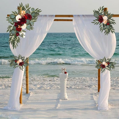 Burgundy Wedding Arch Flowers, Faux Flower Swag Set of 2, Red Floral Swag for Wedding Arch Welcome Signs, Reception Ceremony Signs Decor