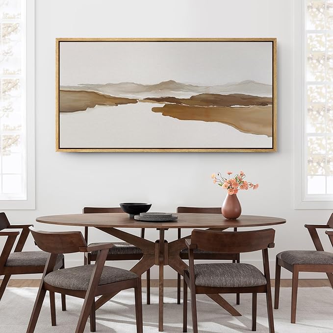 SIGNFORD Extra Large Framed Canvas Print Wall Art Abstract Brown Mountain River Illustrations Modern Art Relax/Calm Warm for Living Room, Bedroom, Office - 60"x30"