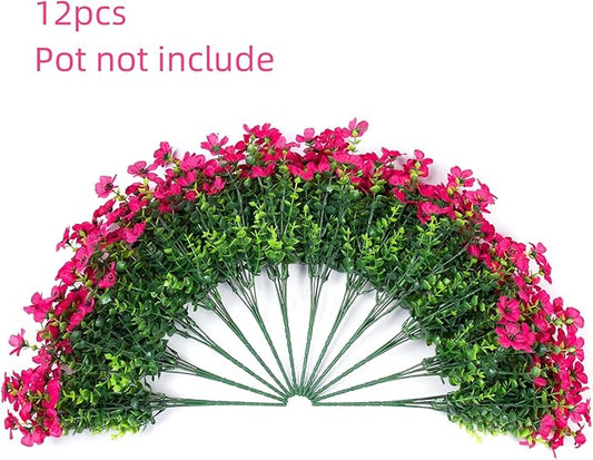 HyeFlora Artificial Flowers for Outdoor Indoor Garden Home Decoration, Faux Flower Daisy with Eucalyptus Leaves Fake Plants Greenery Boxwood Porch Patio, 12 Bundles (Rose Red)