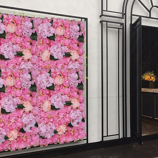 Gdrasuya10 6 Pcs Artificial Flower Wall Panels 3D Flower Background Panel for Wall, 60x40cm Wedding Flower Decorations Wall Silk Rose Panels for Party, Nail, Photo Areas, Stage Background (Pink)