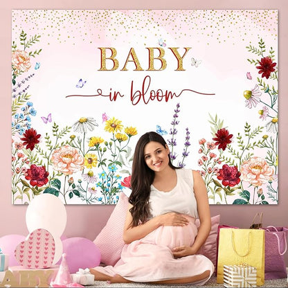 Wildflower Baby in Bloom Baby Shower Backdrop Party Decorations for Girl,Watercolor Pink Floral Wild Flowers Theme Baby in Bloom Baby Shower Banner Backdrops Background Photo Booth Props 7x5ft
