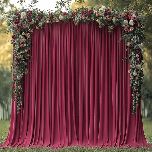 20x10ft Wrinkle Free ‌Burgundy Backdrop Curtain for Parties Soft Fabric Drapes Wedding ‌Curtain Backdrop for Birthday Party Decorations Background for Photography 5x10ft, 4 Panels