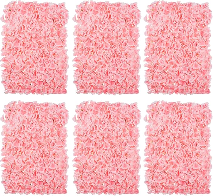 BLOSMON Flower Wall Panel Backdrop Decor Blush Artificial Floral Backdrop for Wedding Party Baby Bridal Shower, 6 Pcs Hanging 3D Fake Hydrangea Wall Decoration, Silk Faux Hydrangea Flower Backdrop