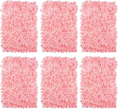 BLOSMON Flower Wall Panel Backdrop Decor Blush Artificial Floral Backdrop for Wedding Party Baby Bridal Shower, 6 Pcs Hanging 3D Fake Hydrangea Wall Decoration, Silk Faux Hydrangea Flower Backdrop