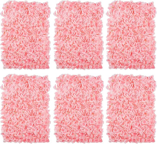 BLOSMON Flower Wall Panel Backdrop Decor Blush Artificial Floral Backdrop for Wedding Party Baby Bridal Shower, 6 Pcs Hanging 3D Fake Hydrangea Wall Decoration, Silk Faux Hydrangea Flower Backdrop