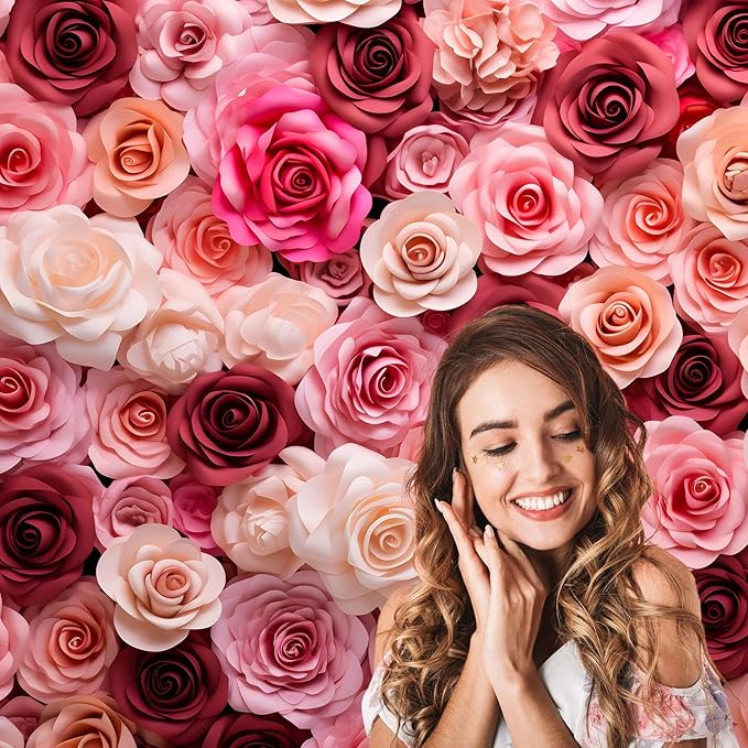 Pink and White Roses Background for Wedding Ceremony or Valentine's Day Flowers Wall Photography Backdrop Anniversary Birthday Wedding Baby Shower Background Children Adults Studio Prop 8x6ft
