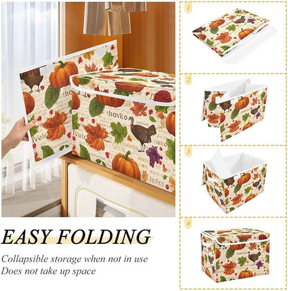 susiyo Seamless Design Leaves Storage Bins with Lids and Carrying Handle Foldable Storage Boxes Organizer Containers Baskets Cube Shelf organizers for Clothes Toys Office