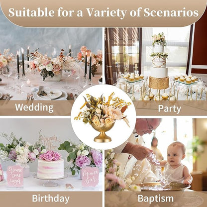 Sziqiqi Urn Vases for Wedding Centrepiece - 6in High Gold Metal Vase Set of 2 Small Vintage Flower Arrangement Pots for Table Centrepieces Elegant Hammered Vase for Christmas Anniversary Party
