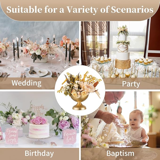 Sziqiqi Urn Vases for Wedding Centrepiece - 6in High Gold Metal Vase Set of 10 Small Vintage Flower Arrangement Pots for Table Centrepieces Elegant Hammered Vase for Christmas Anniversary Party