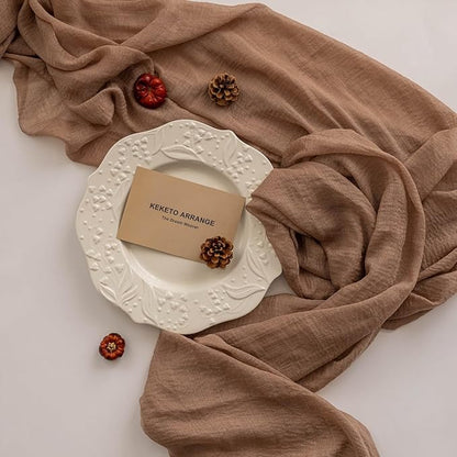 3pcs Nude Gauze Rustic Cheesecloth Table Runner 120 Inch 10 FT for Wedding Baby Shower Bridal Shower Birthday Engagement Garden Outdoor Party Long Sheer Boho Decorations