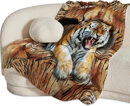 Tiger Throw Blanket, 50"x40", Multicolor, Animal Print, Microfiber Blend, Warm, All Seasons, Unisex Adult