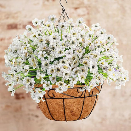 Uieke 16 Bundles Outdoor Artificial Flowers UV Resistant Fake Flowers No Fade Faux Plastic Plants for Garden Porch Window Box Home Outside Hanging Planter Spring Summer Décor (White)