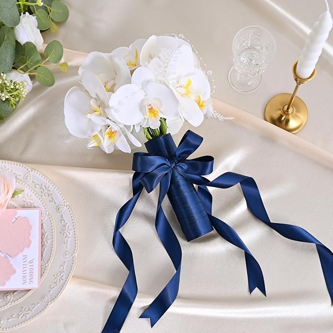 Navy Blue Satin Ribbon 1 inch X 50 Yards Polyester Ribbon for Gift Wrapping Very Suitable for Weddings Party Hair Bow Invitation Decorations and More