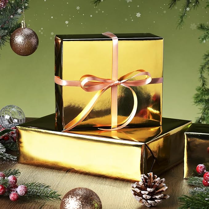 LaRibbons Gold Metallic Wrapping Paper, 30 Inch X 33 Feet (82.5sq.ft) Solid Color Paper Roll, Gift Wrapping Paper Rolls for Wedding, Birthday, Baby Shower