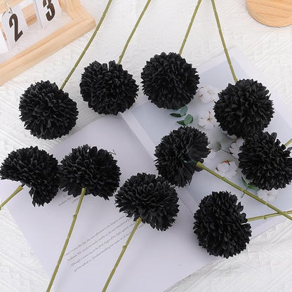 12 Pcs Black Artificial Chrysanthemums Flowers Silk Fake Mums Flowers for Halloween Ghothic Wedding Table Centerpiece Christmas Home Decor (12, Black)