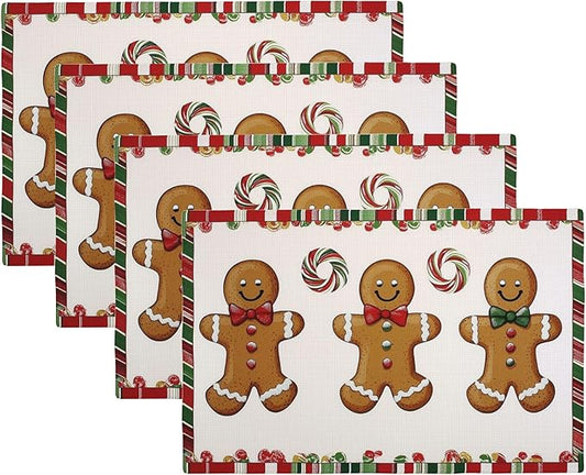 Christmas Candy Canes Placemats Set of 4, Placemats for Dining Table,Heat Resistant Stain Resistant Wipeable Table Mats for Kitchen Dining Holiday Party Home Decor,12x18 Inch