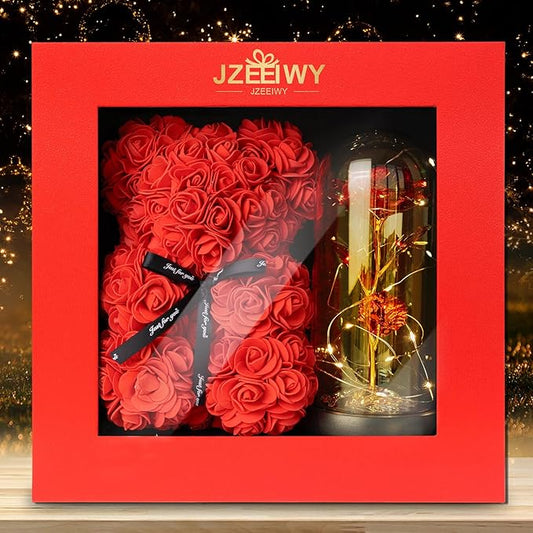 Flower Rose Bear for Mom,Perfect Birthday Romantic Gift for Wife Daughter Girlfriend Friend Her,Light up Rose in Glass Dome for Birthday Anniversary Mothers Day Valentines Day