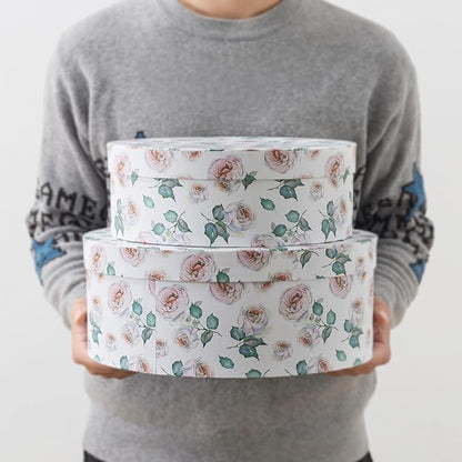 Soul & Lane Oblong Decorative Cardboard Storage Boxes with Lids, Set of 2 Floral Keepsake Boxes for Women, Oval Nesting Storage for Gifts, Home Decor, Organizing, Garden Roses