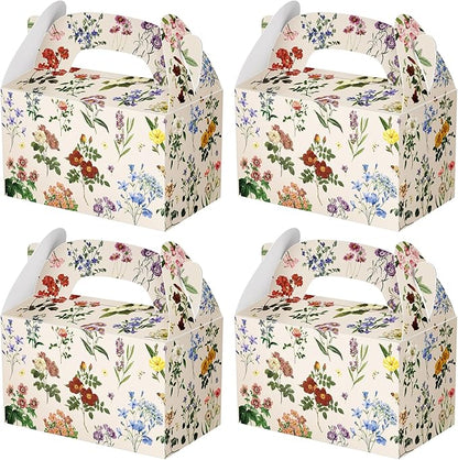 Dunzoom 24 Pack Multicolor Wildflower Paper Gift Boxes Party Favor Gift Gable Boxes with Chinoiserie Floral Printed Candy Treat Box for Wedding Birthday Tea Bridal Shower Party