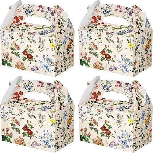 Dunzoom 24 Pack Multicolor Wildflower Paper Gift Boxes Party Favor Gift Gable Boxes with Chinoiserie Floral Printed Candy Treat Box for Wedding Birthday Tea Bridal Shower Party