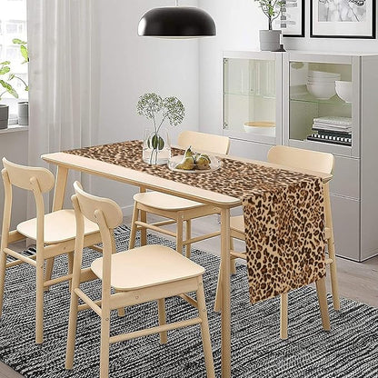 Leopard Skin Print Table Runner, Rustic Cottage Country Farmhouse Wildlife Safari Animal Skin Print Dinner Runner for Home Kitchen Dining Table Party Holiday Decor Brown 13x60in