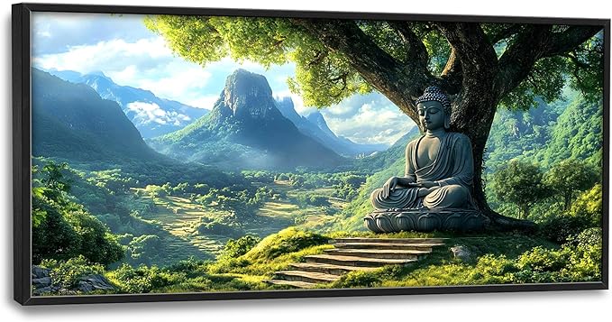 Buddha Large Wall Art Framed Wall Decor for Living Room Mountains Pictures Oversized Canvas Print Painting Modern Extra Large Artwork for Bedroom Office 60"x30"