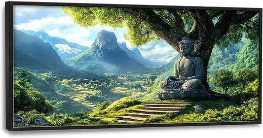 Buddha Large Wall Art Framed Wall Decor for Living Room Mountains Pictures Oversized Canvas Print Painting Modern Extra Large Artwork for Bedroom Office 60"x30"