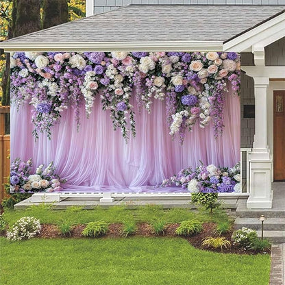 5x4ft Purple Lavender Floral Bridal Backdrop Wedding Flower Photography Backdrop for Girl Portrait Baby Shower Birthday Party Decor Banner Mother's Day Party Wall Backdrop Studio Photo Backgrounds