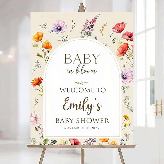 Editable Wildflower Baby Shower Welcome Sign, Personalized Boho Floral Baby Shower Sign, Spring Flowers Theme, Elegant Flower Decorations, Custom Name Signage for Boy or Girl #13