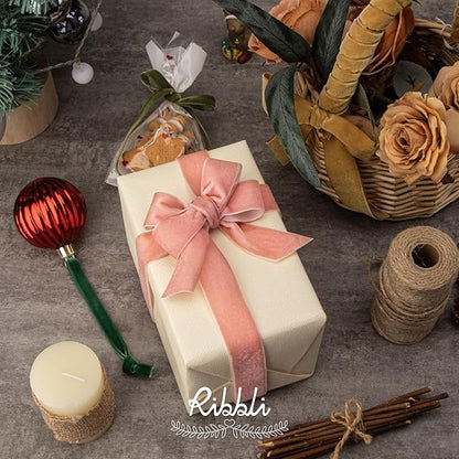 Ribbli Rose Gold Velvet Ribbon 1 Inches Continuous 25 Yard Spool Dusty Pink Christmas Ribbon for Gift Wrapping Crafts Home Decor