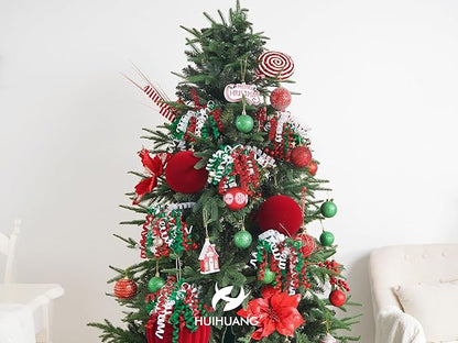 HUIHUANG Christmas Bows for Gift Wrapping Red/White/Green Curly Bows with Self Adhesive & Twist Tie, 7 inch X-mas Ribbon Bow for Presents, Gift Basket, Fall Decor, Party Favors- 6 Counts