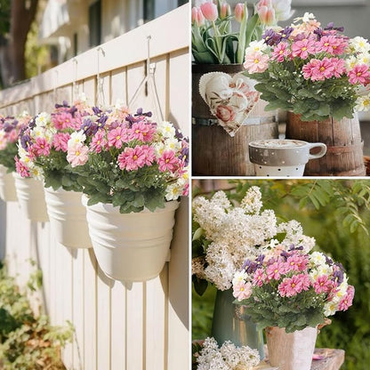 4 Pcs Artificial Daisy Flowers Outdoor UV Resistant Silk Flowers for Outside Pink Faux Daisy Bouquet Arrangement for Spring Summer Garden Porch Window Box Planter Front Door Patio Balcony Decor