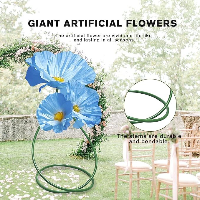 Wedding Reception Decor Giant Artificial Flowers - Large Flower Realistic Paper Flowers for Wedding Ceremony Arch Party Garden Home Decor Indoor Decorations 3 Pack (Blue)