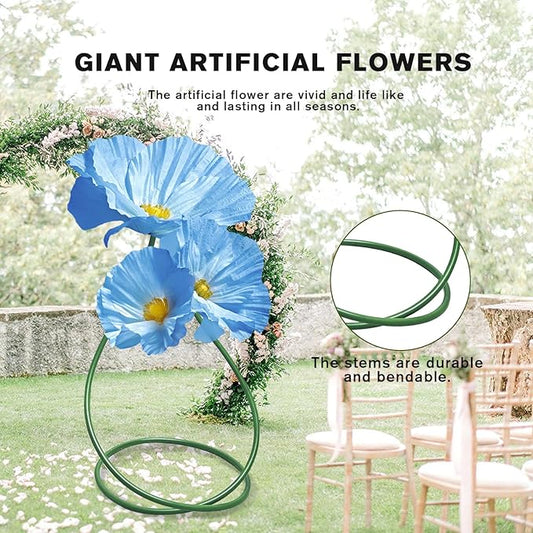 Wedding Reception Decor Giant Artificial Flowers - Large Flower Realistic Paper Flowers for Wedding Ceremony Arch Party Garden Home Decor Indoor Decorations 3 Pack (Blue)
