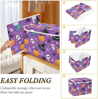 susiyo Skull Pumpkin Witch Hat Storage Bins with Lids and Carrying Handle Foldable Storage Boxes Organizer Containers Baskets Cube Shelf organizers for Clothes Toys Office
