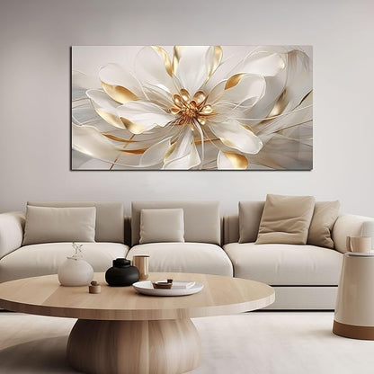 Flower Canvas Wall Art for Living Room Large Size White Wall Decor for Bedroom Girls Gold Wall Art for Office 29 x 58 Inches