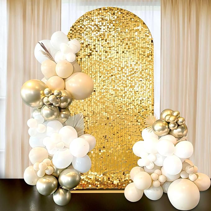 7.2FT Gold Sequin Backdrop Cover: Big Payette Glitter Fabric Arch Covers for Birthday Party Baby Shower Decorations