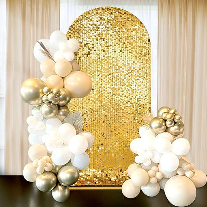7.2FT Gold Sequin Backdrop Cover: Big Payette Glitter Fabric Arch Covers for Birthday Party Baby Shower Decorations