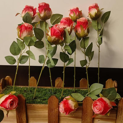 Artificial Roses 10 Pcs - Lifelike Single Stem Fake Roses with Natural Petal Texture,Fade-Resistant Silk Flowers for Wedding Decor,Home Vase Arrangements,Party Centerpieces(10, Deep Pink)