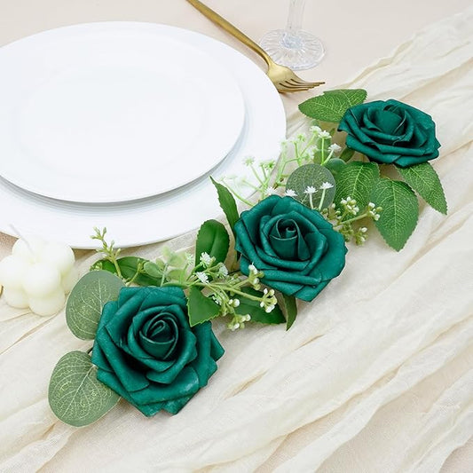 Artificial Flowers, 25pcs Hunter Green Artificial Rose for DIY Wedding Bouquets Centerpieces Arrangements, Fake Flower with Stem for Party