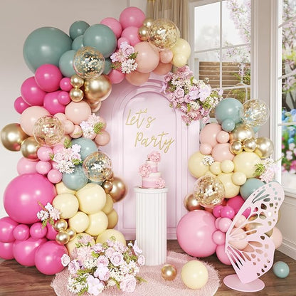 Pastel Balloon Arch Kit, 152Pcs Dusty Green Rose Pink Pastel Pink Orange Yellow Gold Confetti Balloons for Baby Bridal Shower Wedding Engagement Birthday Party Decorations