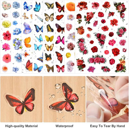 266 Pcs Scrapbook Stickers, Flower Butterfly Stickers Kit for Junk Journal, Bullet Planners, Laptop, DIY Crafts, for Diary and Calendars， Precut Stickers