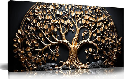 Tree Canvas Wall Art for Living Room Black and Gold Wall Art for Office Modern Art Wall Decor Bedroom Size 20" x 40"