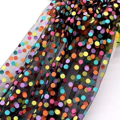Oakbud Flower Wrapping Mesh Paper DIY Rainbow Polka Dots Tulle Floral Bouquet Gift Packaging Materials Craft Net Paper Florist Supplies Holiday Wedding Birthday Decoration 19.7inch x 1.64Yard (Black)