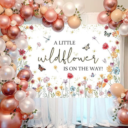 Avezano Wildflower Baby Shower Decorations A Little Wildflower is On The Way Baby Shower Backdrop Floral Theme Baby Girls' New Born Photoshoot Background Banner (8x6ft(96x72in))