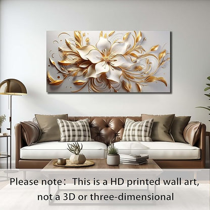 Flower Canvas Wall Art for Bedroom White and Gold Wall Decor for Living Room Wall Art for Dining Room Large Size 29" x 58"