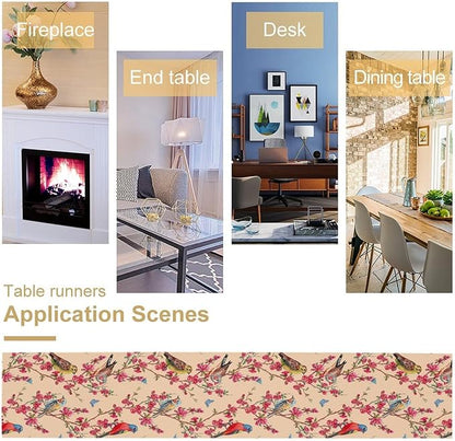 Floral Butterfly Table Runner Seasonal Spring Flower Bird Table Decoration Table Runner for Home Party Decoration 13x70 Inch